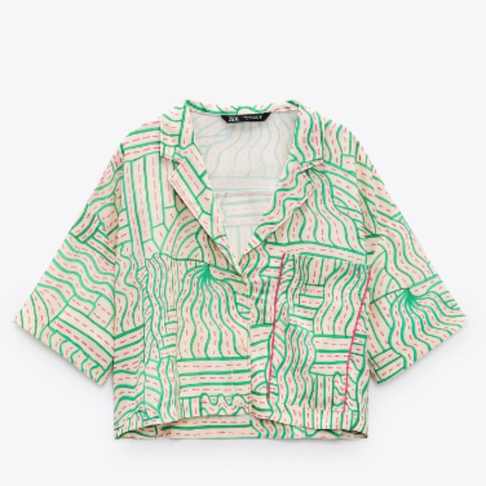 NWT Zara Linen Blend Pyjama Top